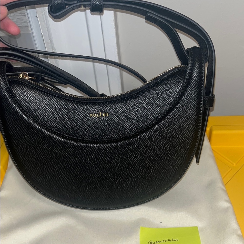 Polene Black Crossbody Bag Minimalist Crescent Design